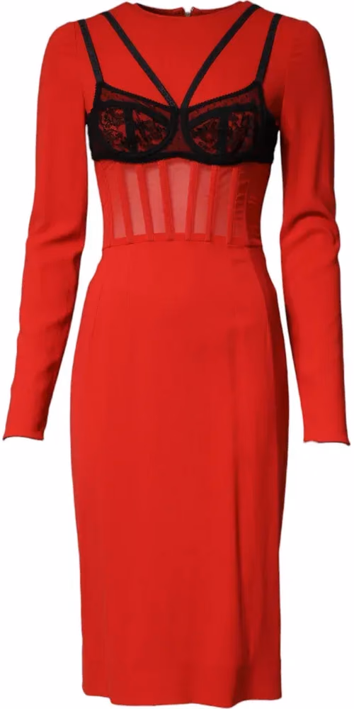 Dolce & Gabbana Black Red Contrasting Bra Cady Midi Dress