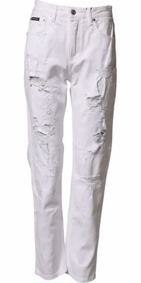 White Distressed Cotton BOYFRIEND Denim Jeans