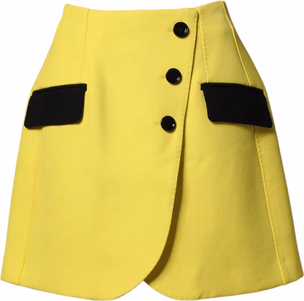 Dolce & Gabbana Yellow Wool Buttoned High Waist Mini Skirt