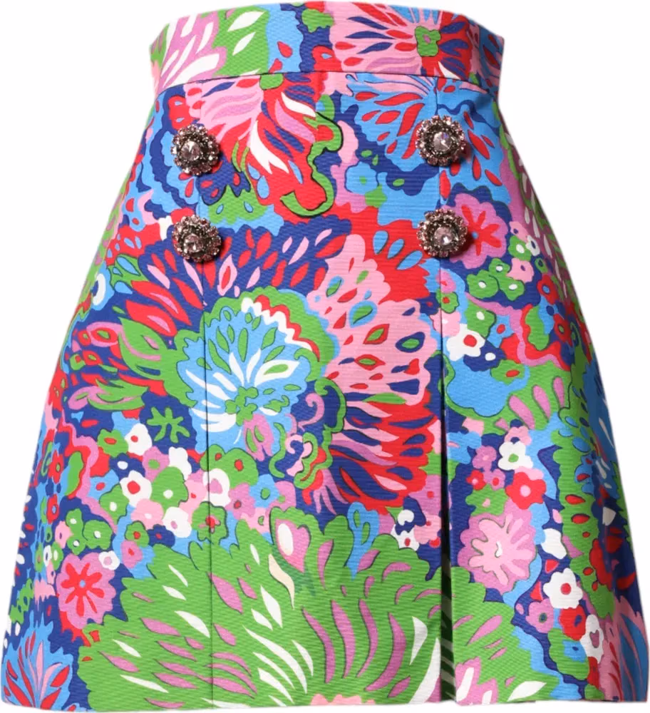Dolce & Gabbana Multicolor Floral Buttoned High Waist Mini Shorts