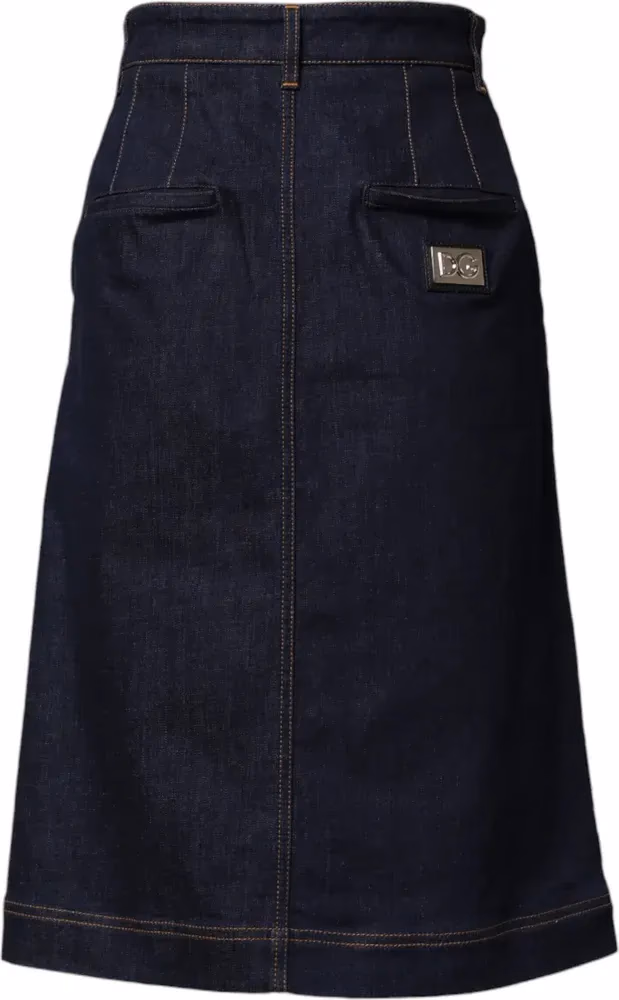 Dolce & Gabbana Dark Blue Cotton A-line Denim Midi Skirt