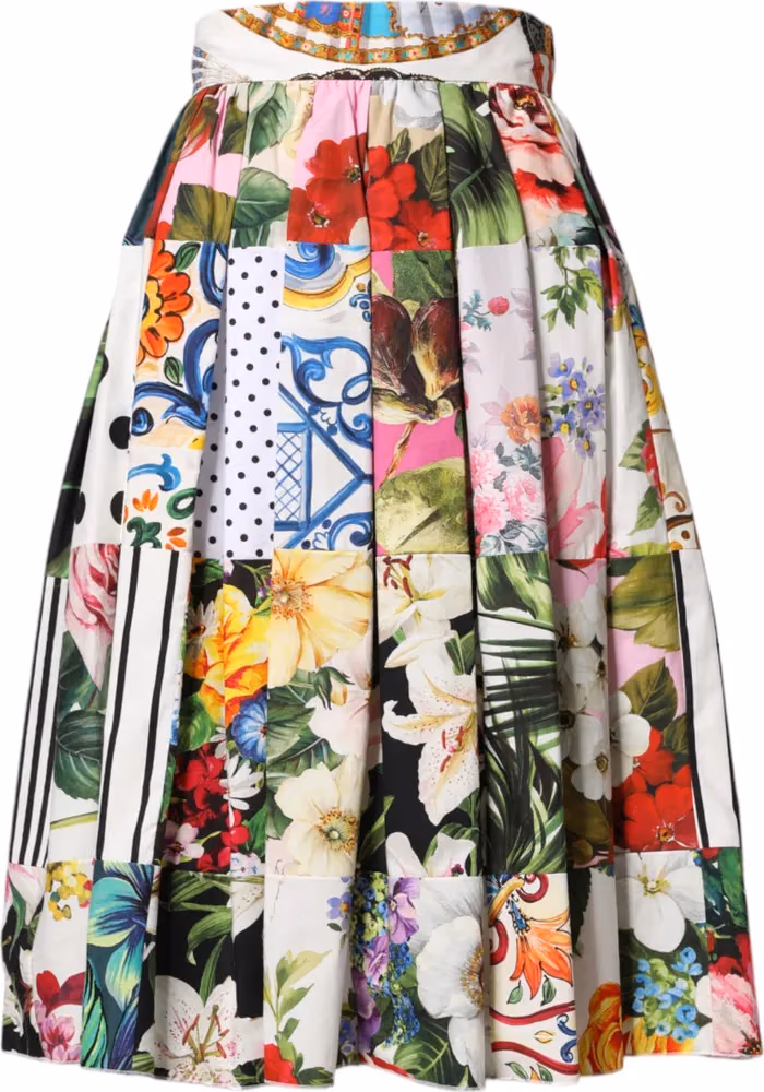 Dolce & Gabbana Multicolor Patchwork High Waist Midi Skirt