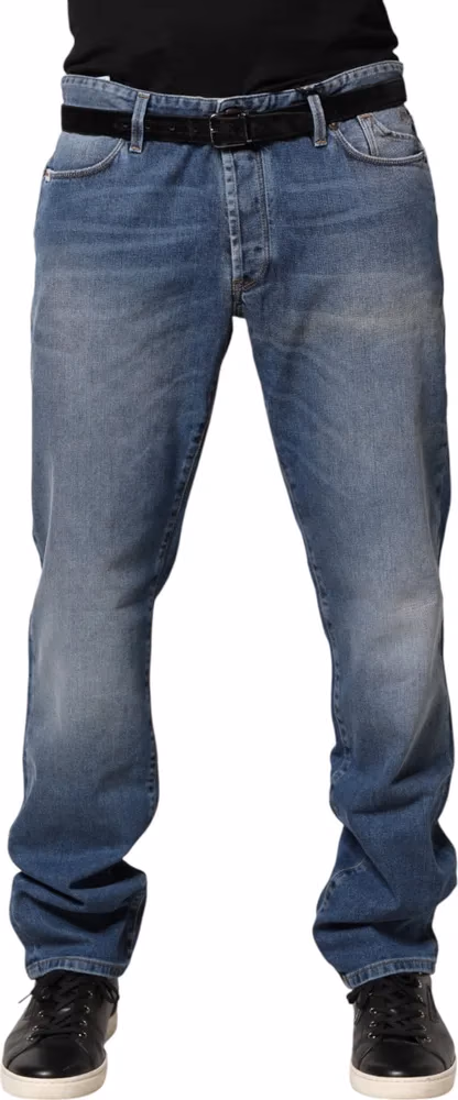 Jeckerson Blue Washed Mid Waist Straight Men Denim Trouser Jeans