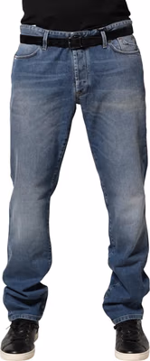 Blue Washed Mid Waist Straight Men Denim Trouser Jeans