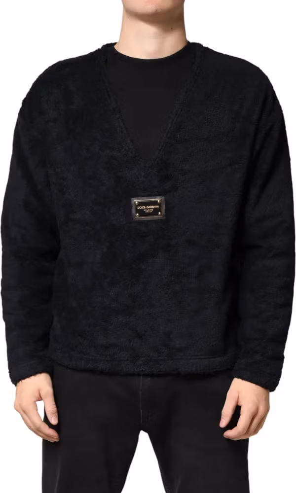 Dolce & Gabbana Black Cotton V-Neck Men Sweatshirt Sweater