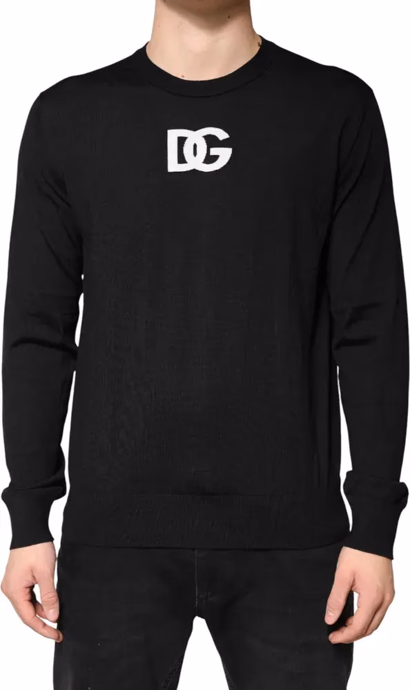 Dolce & Gabbana Black Wool DG Crew Neck Men Pullover Sweater
