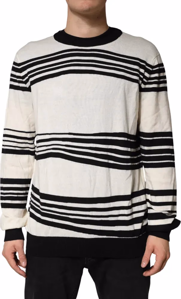 Dolce & Gabbana Black White Stripe CrewNeck Pullover Sweater