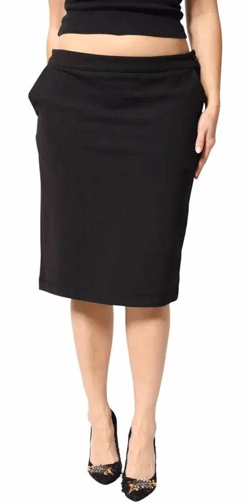 GF Ferre Black Polyester Pencil Cut Knee Length Women Skirt