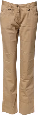 Beige Straight Cotton Stretch Chino Pants