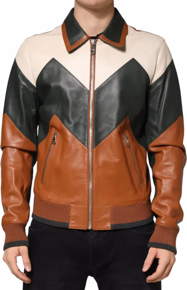 Dolce & Gabbana Multicolor Leather Full Zip men Biker Jacket